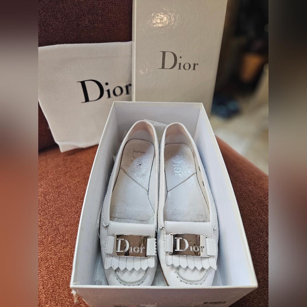 Dior White Loafers with SILVER Accents - Picture 1 of 10